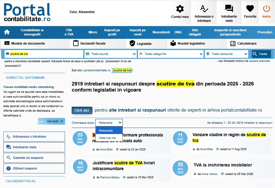 Exemplu de cÄƒutare în Portal Contabilitate